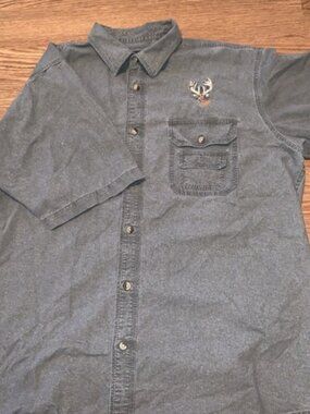 RedHead Button Up Shirt Men's Size XL Green Cotton Short Sleeve Outdoor DEER